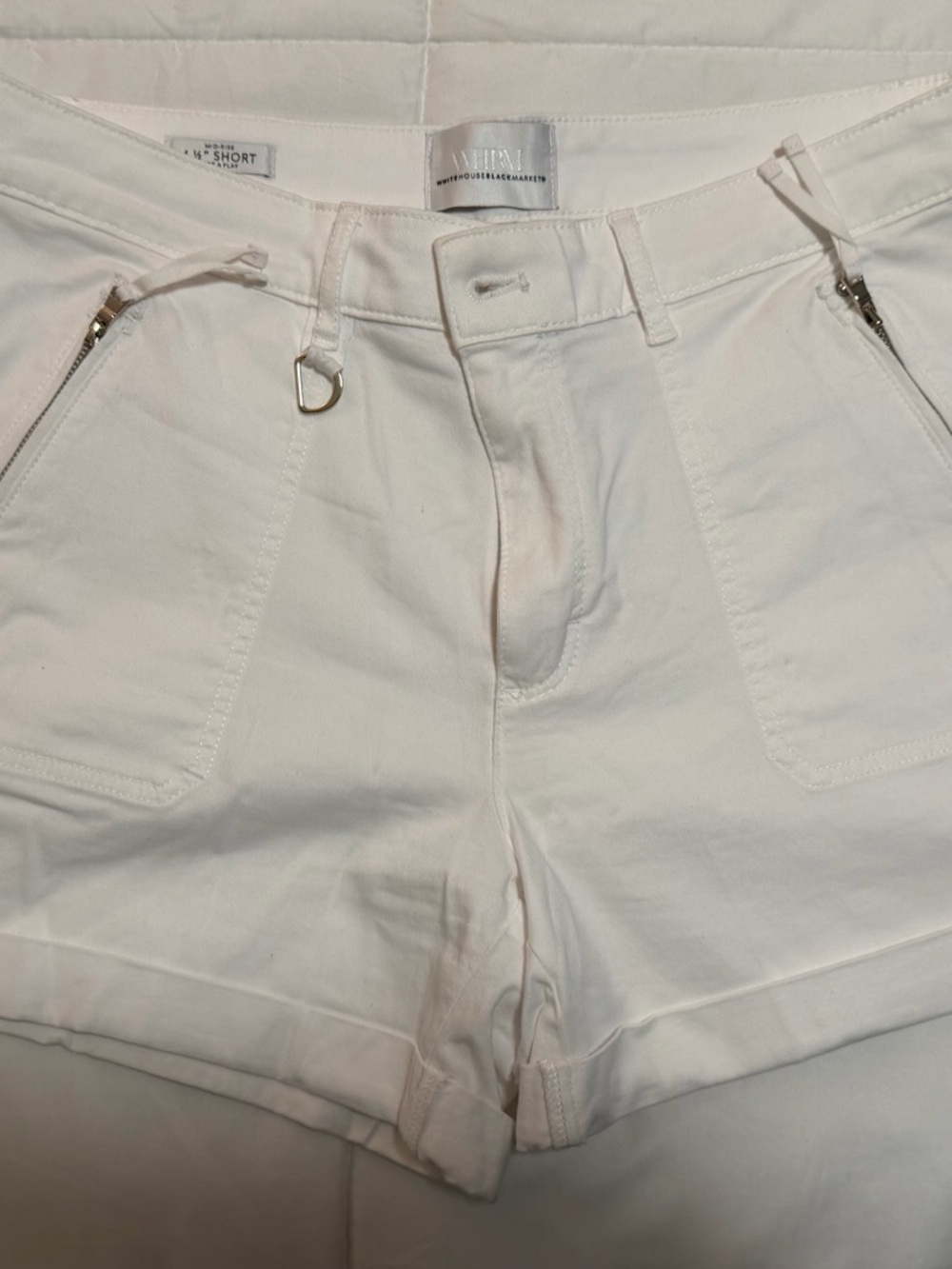 White House Black Market White High Waist D-Ring Zip Pocket Shorts